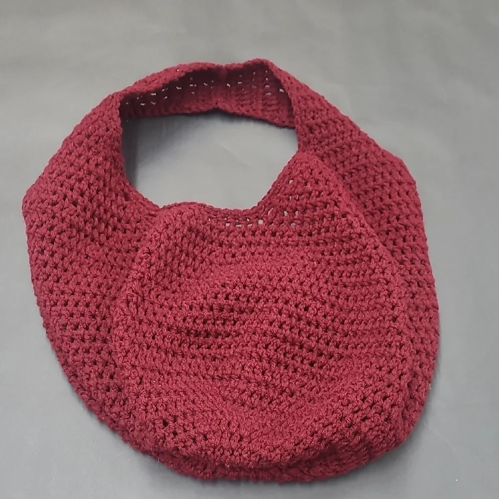 Burgundy/Maroon Boho Knit Hobo Bag
